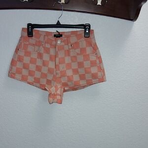 Nasty Gal Orange Checkered Jean Shorts